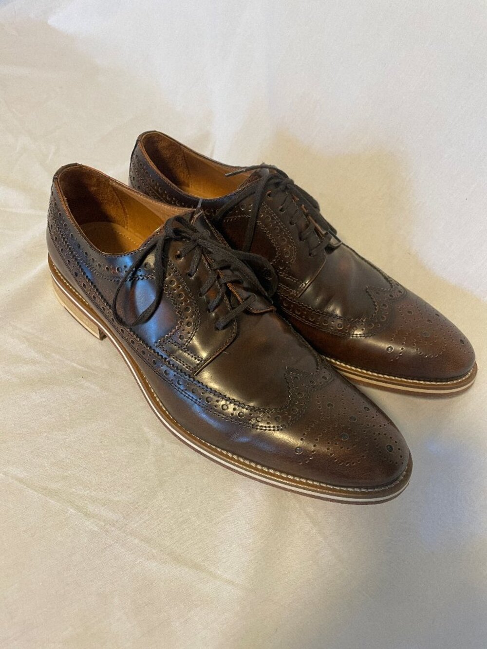 JOHNSTON & MURPHY Made in Italy 24-7376 8.5 M Brown Leather Brogue Oxfords